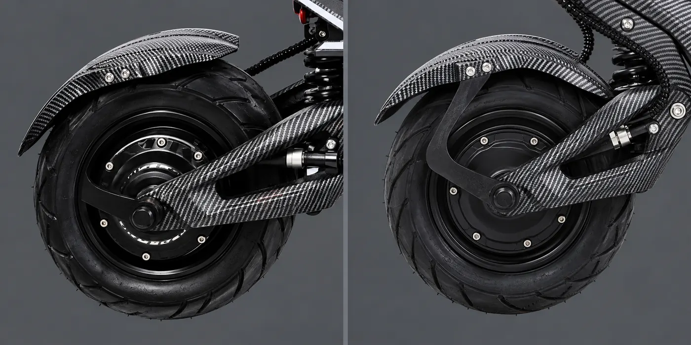 TEVERUN FIGHTER 11+ 2026 rear and front motor hub close-ups
