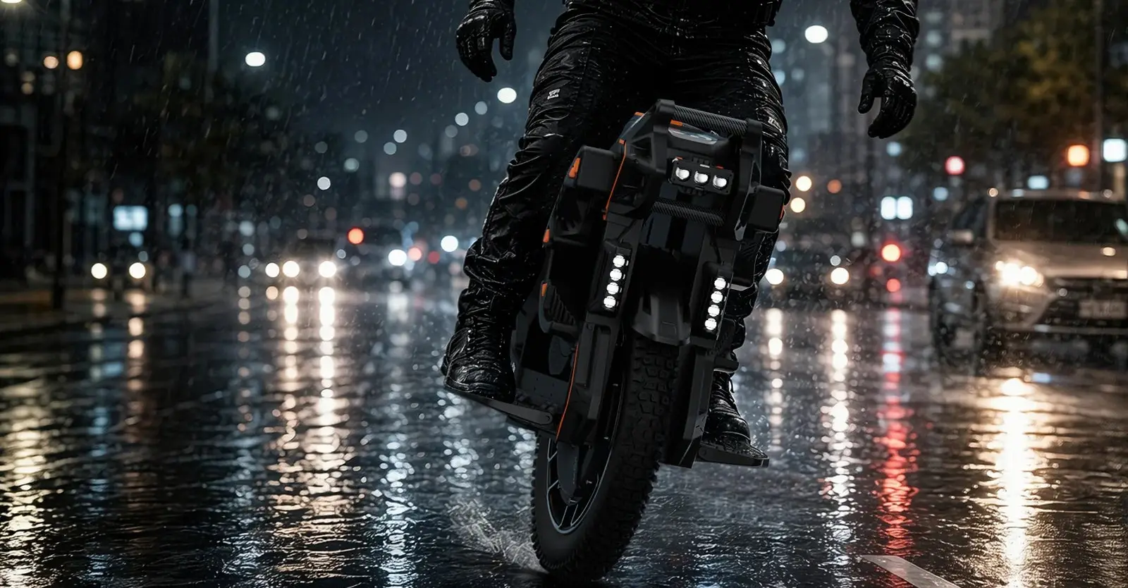 KINGSONG F18 ridden on a wet road at night