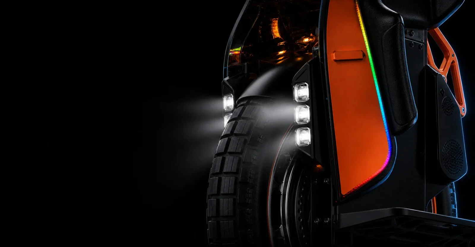KINGSONG S19 PRO six headlights and RGB lighting at night