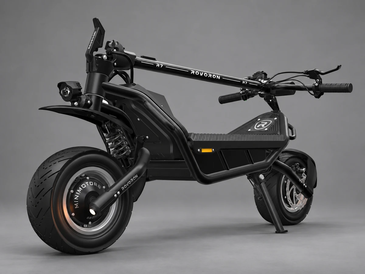 ROVORON R7 Lite with fixed handlebars and folded stem on a grey background