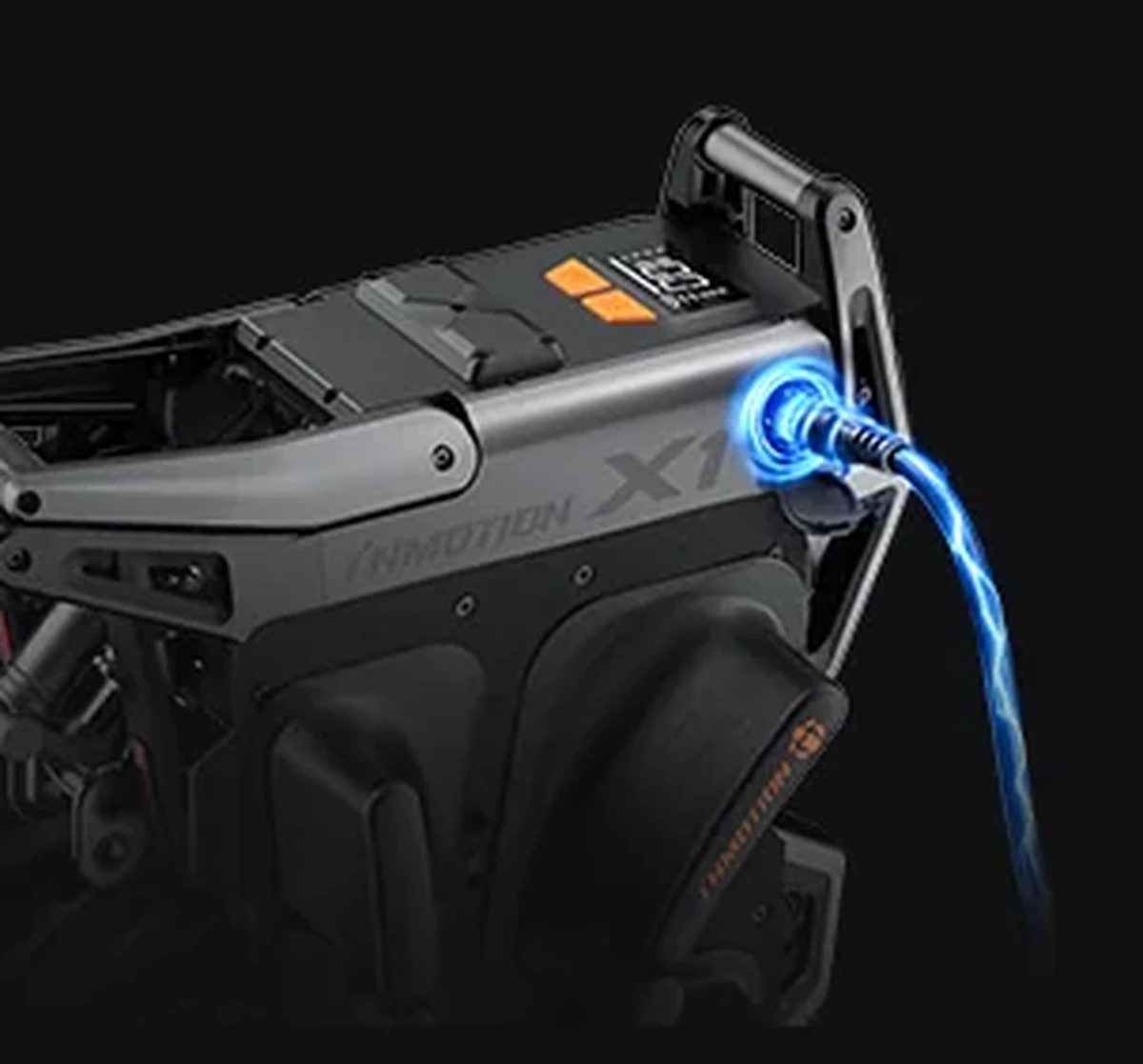 INMOTION X1 charging port with the top handle fully visible