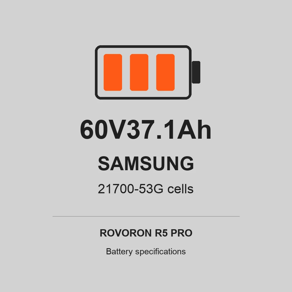ROVORON R5 PRO battery specifications: 60V37.1Ah, Samsung 21700-53G cells