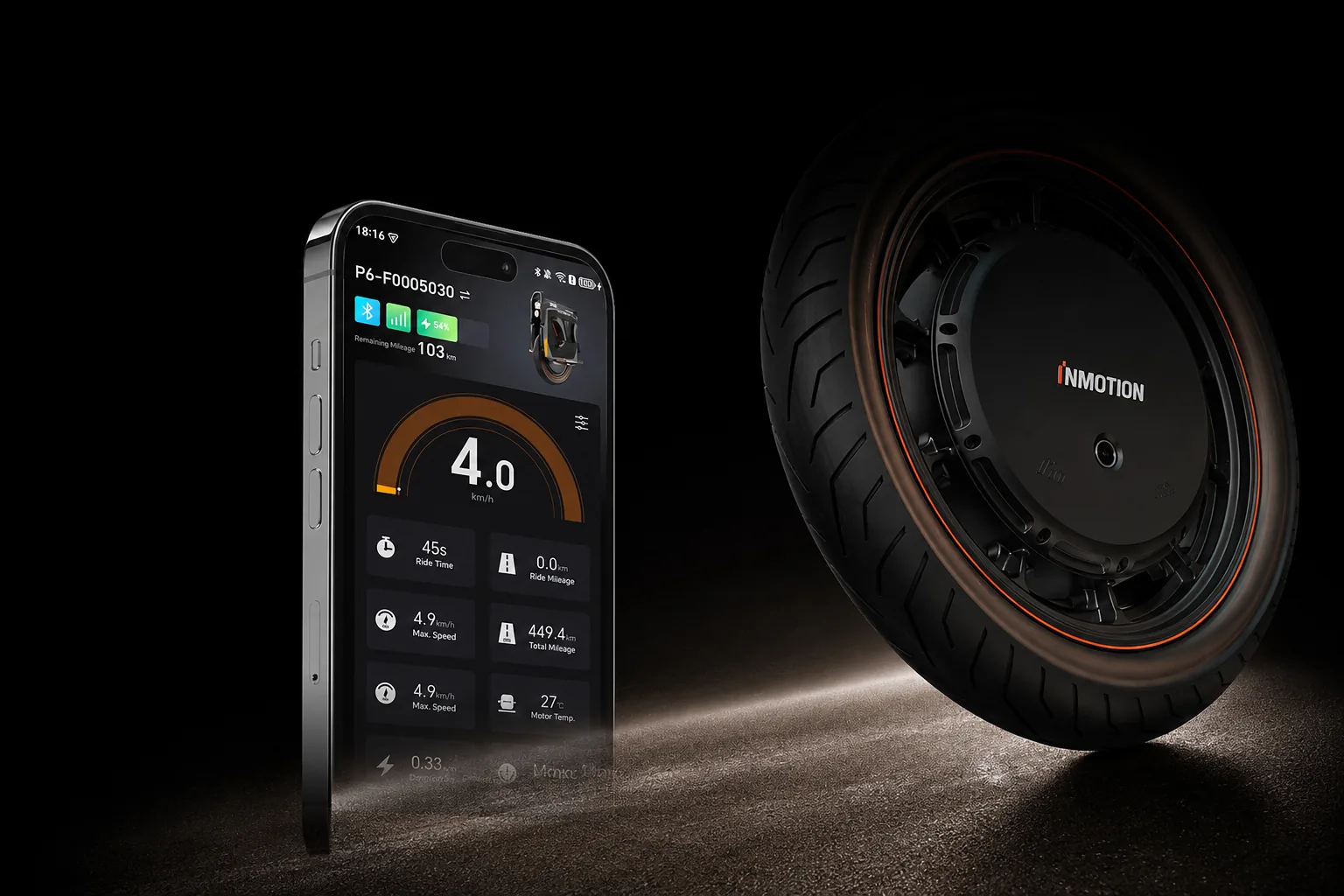 INMOTION V6 and mobile app illustration